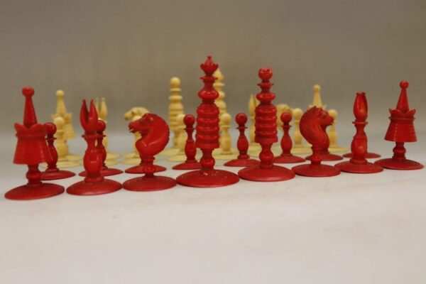 Antique Barlecorn Carved Bone Chess Set - Early to Mid Victorian - Vintiques.co.uk
