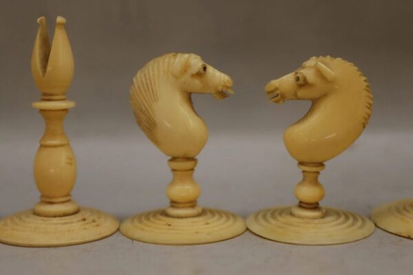 Antique Barlecorn Carved Bone Chess Set - Early to Mid Victorian - Vintiques.co.uk