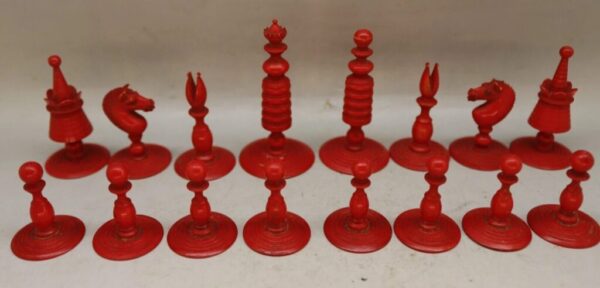 Antique Barlecorn Carved Bone Chess Set - Early to Mid Victorian - Vintiques.co.uk
