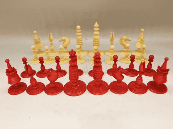 Antique Barlecorn Carved Bone Chess Set - Early to Mid Victorian - Vintiques.co.uk