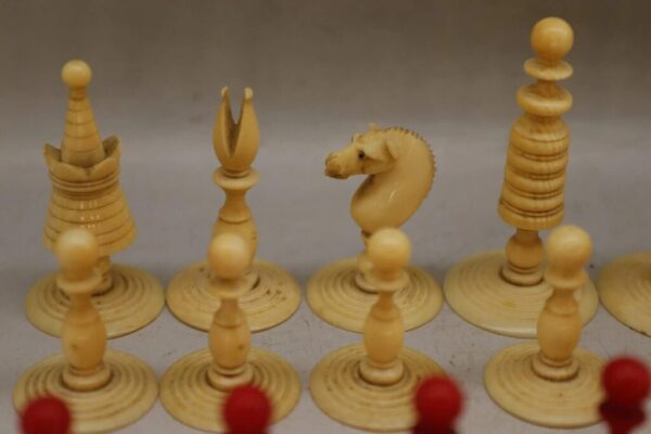 Antique Barlecorn Carved Bone Chess Set - Early to Mid Victorian - Vintiques.co.uk