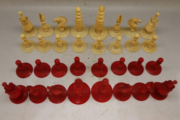Antique Barlecorn Carved Bone Chess Set - Early to Mid Victorian - Vintiques.co.uk
