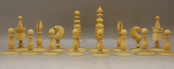 Antique Barlecorn Carved Bone Chess Set - Early to Mid Victorian - Vintiques.co.uk