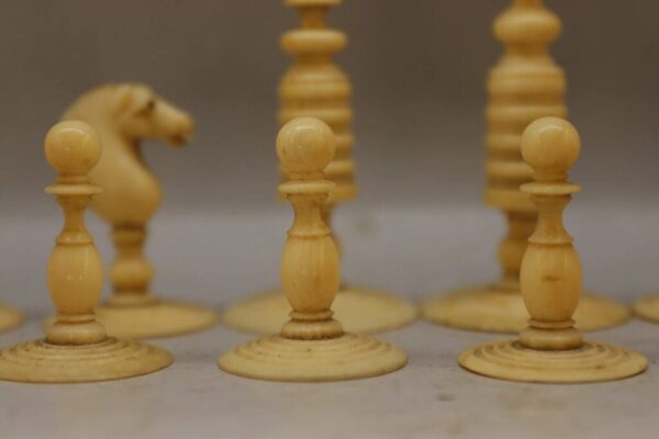 Antique Barlecorn Carved Bone Chess Set - Early to Mid Victorian - Vintiques.co.uk