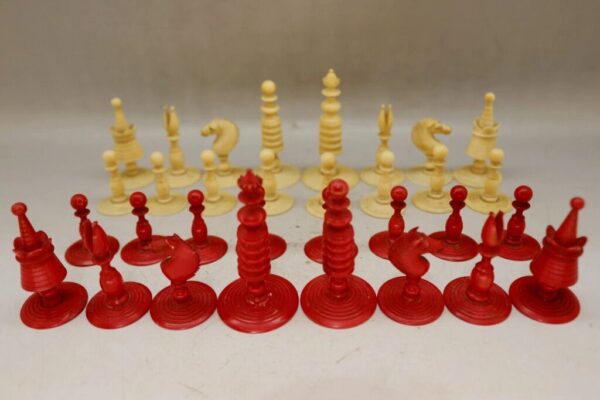 Antique Barlecorn Carved Bone Chess Set - Early to Mid Victorian - Vintiques.co.uk